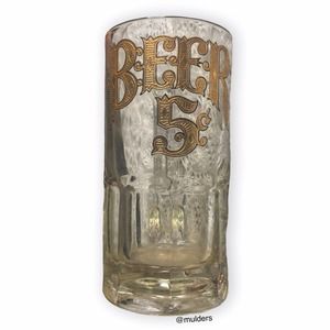 Vintage HUGE Luxurious Culver 22k Gold Beer 5 Cents Graphic Man Cave Glass Mug